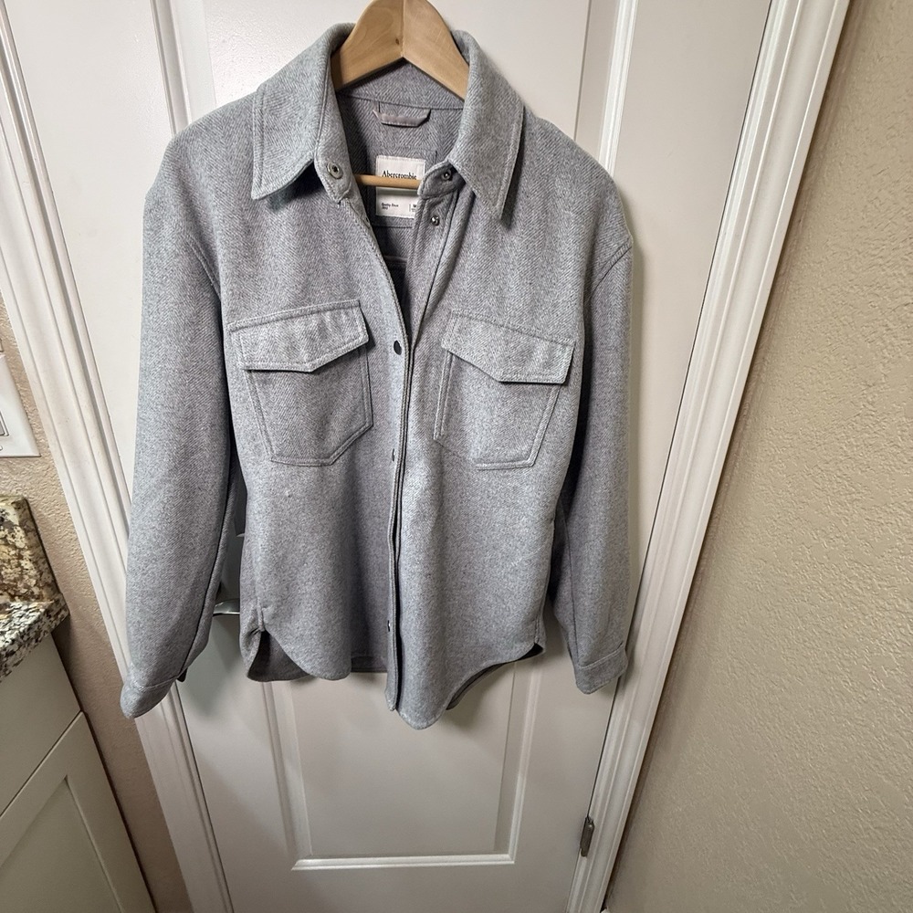 Abercrombie & Fitch Mens M Gray Wool Blend Herringbone Shirt Jacket Shacket
